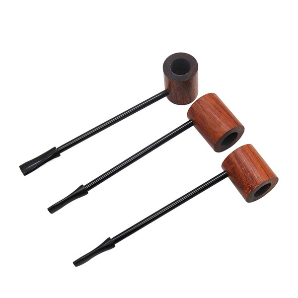 New Arrival Wholesale Mini hand Sandalwood & Metal Smoking Pipe Wooden Smoking Pipes Portable Wood Pipe With Tobacco Storage Groove