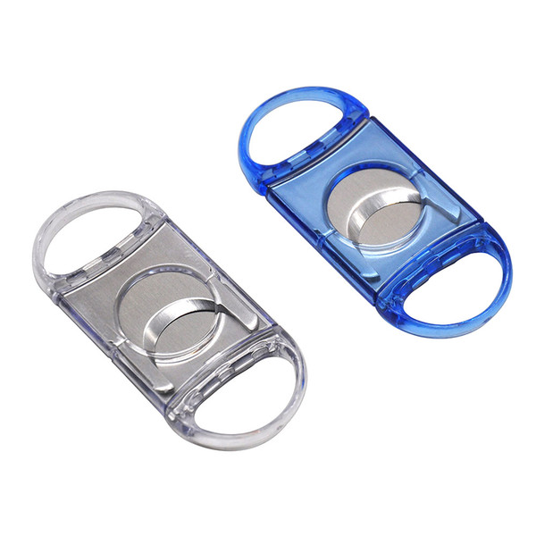 Free Express Clear Plastic Guillotine Double Blade Cigar Cutter 50 Ring Metal Sliver Plated Clipper Port Cuban Cigar Cutter Knife Scissor