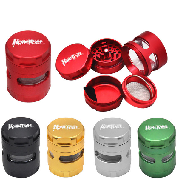 New Window Style Herb Grinder 50MM Large 5 Piece Aircraft Aluminum Smoking Herbal Grinder With Solid Top Metal Tobacco Grinder Accessories