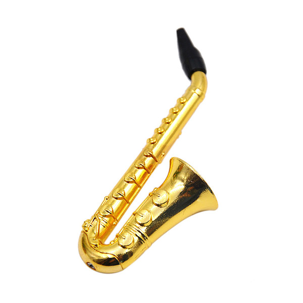 Durable Metal Sax Saxophone Shaped Tobacco Pipe Cigarette Smoking Pipes Gold Color Cleaners Mouth Tips Sniff