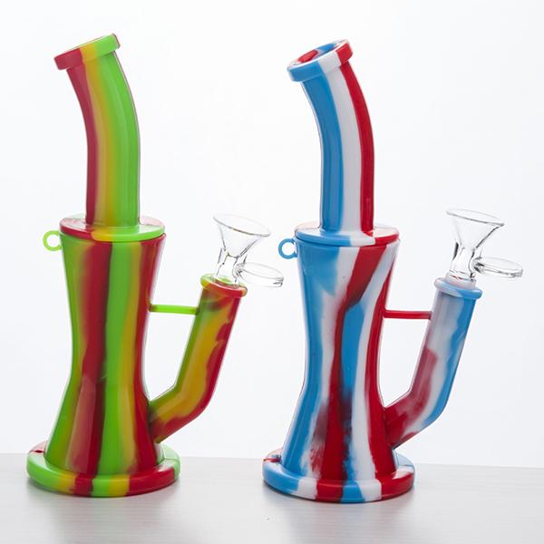 Silicon water pipe with double filters with glass bowl mixed color smoking hookah pipe silicone banger hanger Small Oil Rigs Dab Rig 489