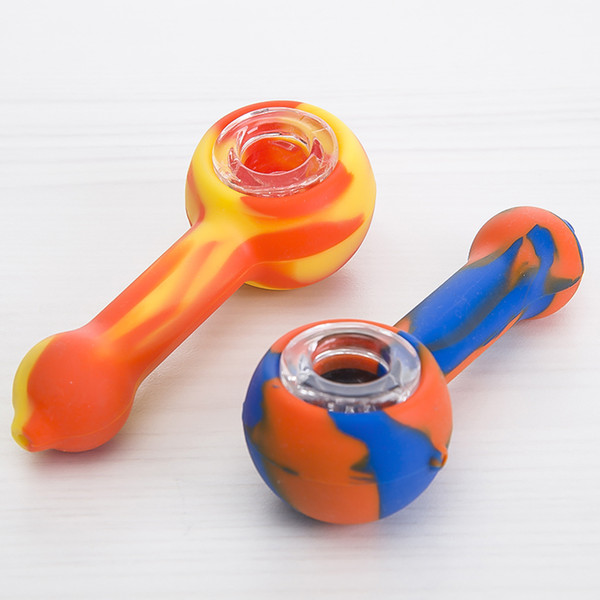 DHL Silicone Rig water pipes silicone smoking pipe Hand Spoon Pipe Hookah Bongs silicon oil dab rigs with glass bowl 444