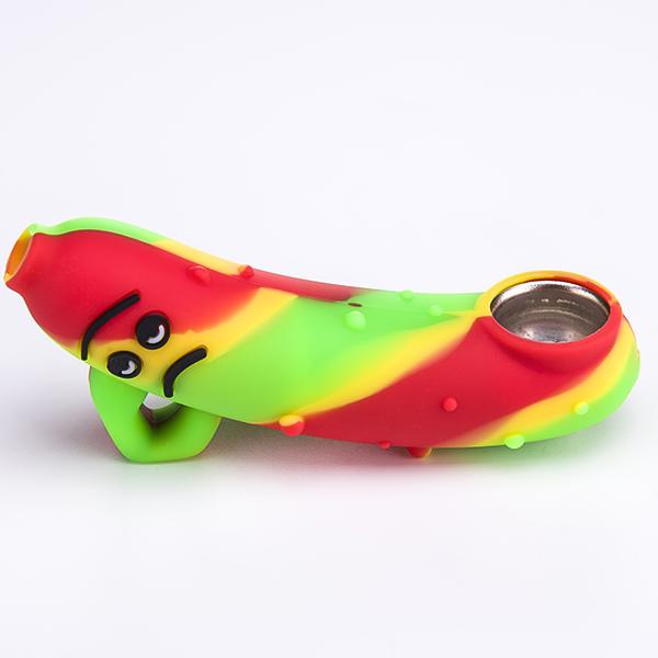 Banana Silicone Hand Pipe with Iron Dish smoking pipe Hand Pipe Hookah Bongs silicon oil dab rigs food grade silicone random color 700