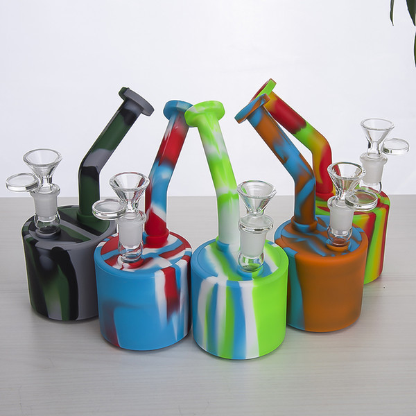 Silicone Bong with glass Down Stem Silicone Tobacco Pipes Mini silicone Hookah Bong Multi Colors Portable Shisha Hand Pipes 456