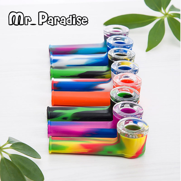 Silicon pipe with replaceable glass bowl mixed color smoking hookah pipe dry herb food grade silicon bong DHL