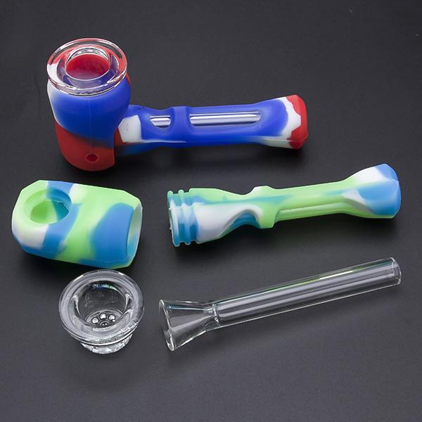 Silicone Hand Pipe With Glass Tube And Glass Bowl Inside Also Can Use With Banger Smoking Pipes Filter Tobacco Cigarette 528