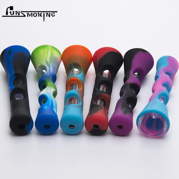 Mini Silicone & Glass Hand Pipe With Glass Tube Horn Fda Herb Smoking Pipes Cigarette Filter Tobacco Hand Tool Colorful 545