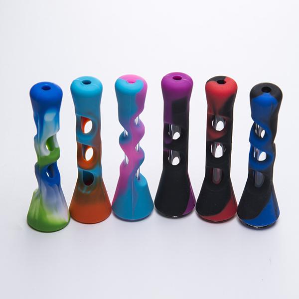 Silicone Hand Pipe with Glass Tube Inside Silicone Smoking pipe Hookah Bongs silicon oil dab rigs with glass tube 545