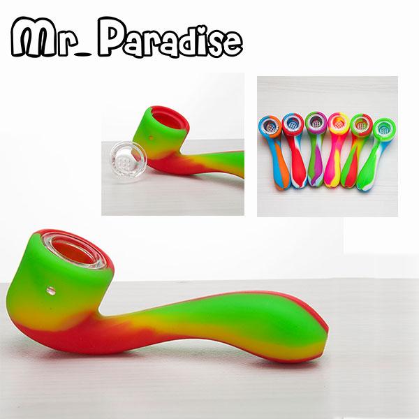 Siliocn Pipe Hand Pipe Dia 33mm with glass bowl mixed colors silicon dab rig hookah bong pipe