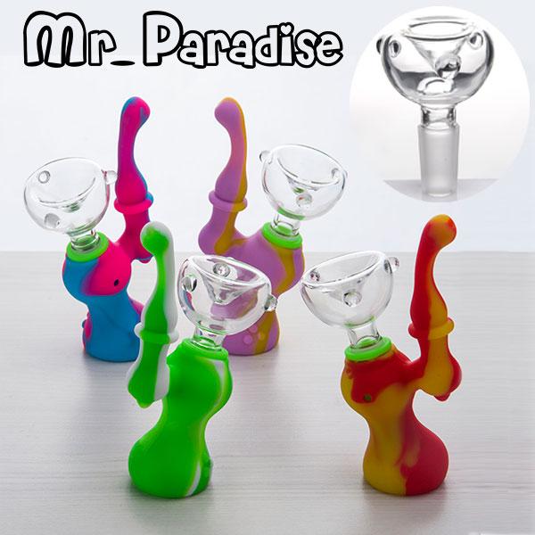 Portable Silicon Bubbler silicon pipe with glass bowl mixed colors silicon dab rig hookah bong pipe