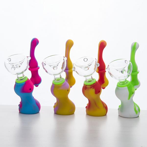 Muilt colors Mini Protable Silicone Bongs With Glass Bowl Silicone Bubbler Water Pipe banger hanger Small Oil Rigs Dab Rig 488