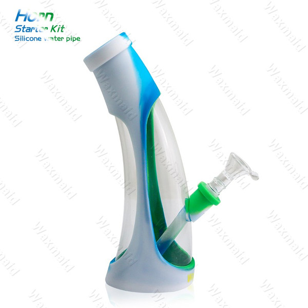 Glass Bong FDA Silicone Glass Water Pipes Waxmaid New Beaker Bongs Horn 11 colors With Bowl Factory Outlet DHL Free Shipping