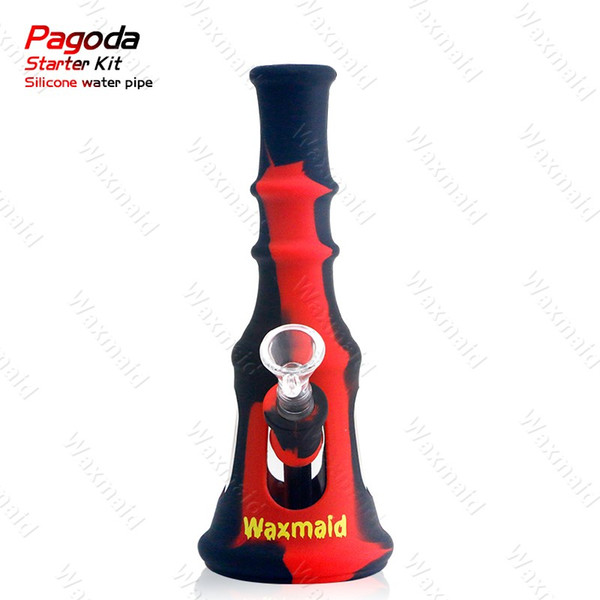 Glass Bong FDA Silicone Water Pipe Waxmaid New Patent Pagoda 6 colors Factory Outlet Price Oil Rig With Bowl DHL Free Shipping