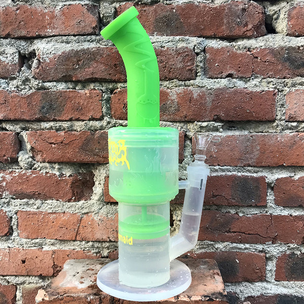 Glass Bong Water Pipe Silicone Bong New Patent 2 Layers Percs Bongs With 14mm Joint Bowl and Adapter Factory Outlet DHL Free Shipping