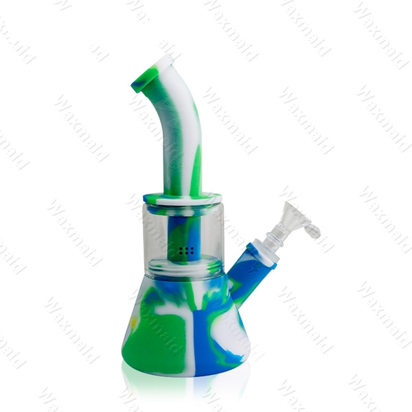 Glass Bong FDA Silicone Oil Rig With 14mm Male joint Dab Rig 6 colors for choose For Dry Herb DHL Free Shipping