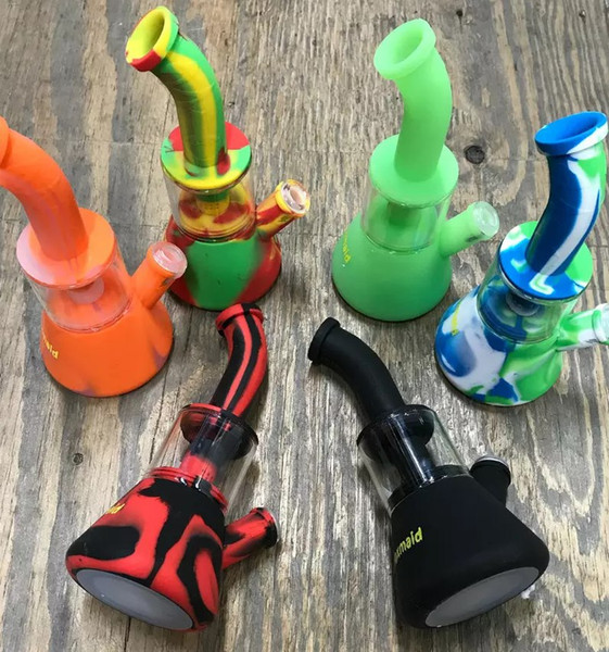 Glass Bong Platinum Cured Silicone+Glass Water Pipes With 14mm Male joint Bongs 6 colors for choose For Dry Herb DHL Free Shipping