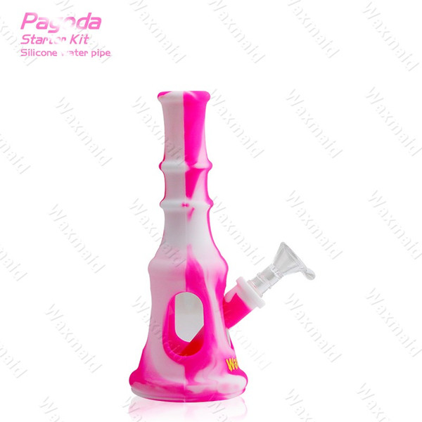 Glass Bong Platinum Cured Silicone+Glass Water Pipes Waxmaid New Patent Pagoda Factory Price Oil Rigs With Bowl DHL Free Shipping