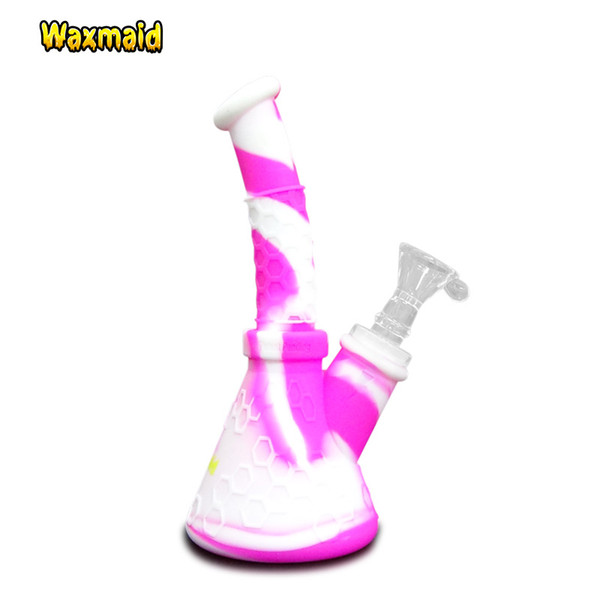 Glass Bong Platinum Cured Silicone Bongs Waxmaid Hobee s Beaker Bongs For Wax Come With 14mm Joint Adapter Free Shipping