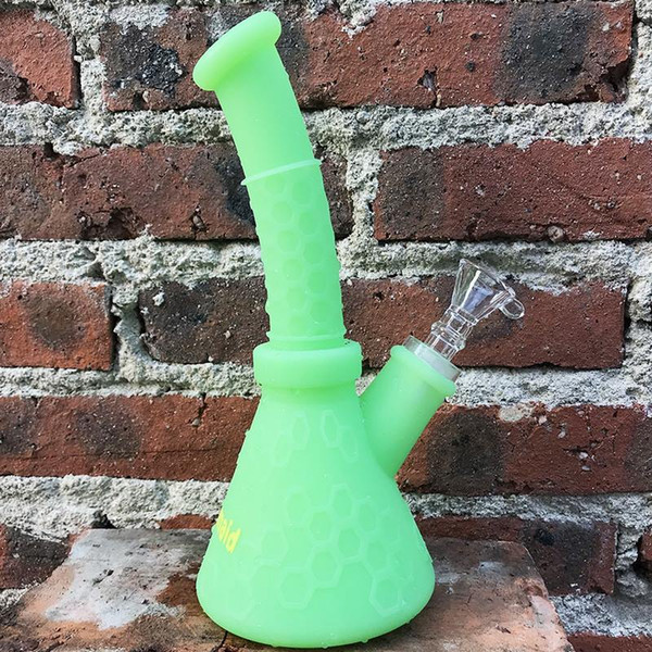 Glass Bong Platinum Cured Silicone Beaker bongs Waxmaid Hobee S Water Pipes For Wax Come With 14mm Joint Adapter And Bowl Free Shipping