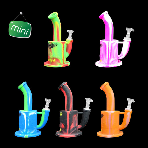 Bongs Silicone Dab Rigs 7 Inches Smoking Water Bongs 14mm joint male adapter and bowl Factory Outlet DHL Free Shipping