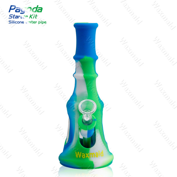 Bong Silicone Bong Waxmaid New Patent Glass Water pipe Factory Price 6 colors Dab Rigs With Bowl DHL Free Shipping