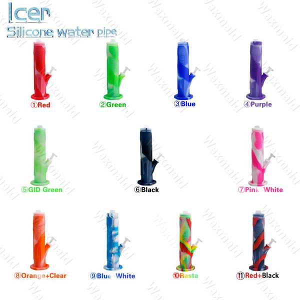 Bong Silicone Smoking Bong 12 inches Cool Ice dab rig For Wax Dry Herb With Bowl Factory Outlet DHL Free Shipping