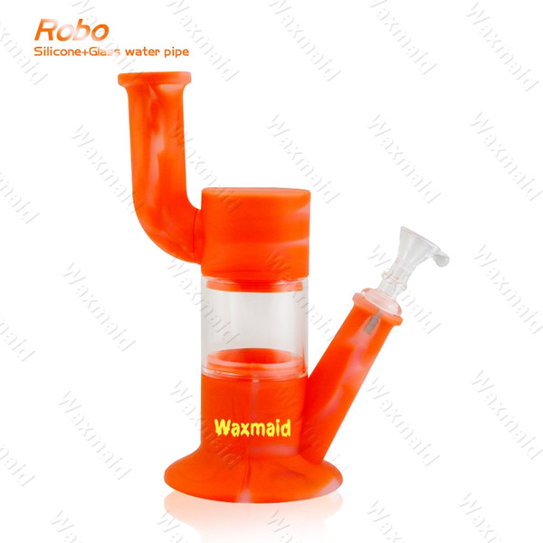 Bong Silicone Bong Waxmaid New 9 inches Glass Bong 6 Colors With Adapter and Bowl Inhale Perc Heady Water Pipe Free Shipping