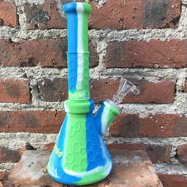 Glass Bong Silicone Beaker Bong 9 inches smoking dab rigs 9 colors With 14mm Joint Adapter And Bowl Factory Price DHL Free Shipping