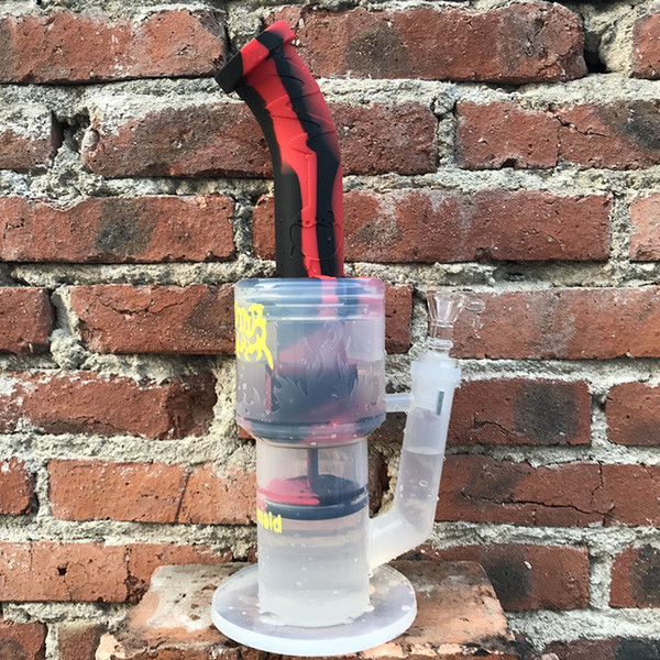 Glass Bong Silicone Bongs Water Pipe 2 Layers Percs Bongs With 14mm Joint Bowl and Adapter Factory Outlet Price DHL Free Shipping