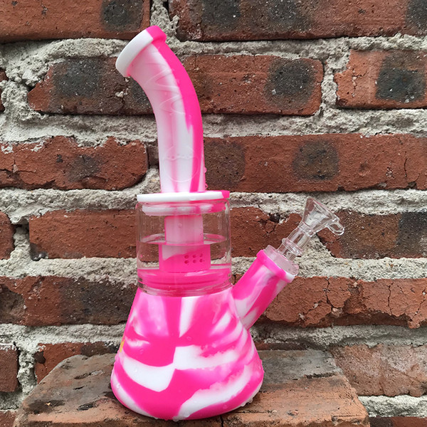 Glass Bong Silicone Water Pipe Smoking Ash Catcher With 14mm Male joint Oil Rig 11 Colors for choose Wholesale Price DHL Free Shipping