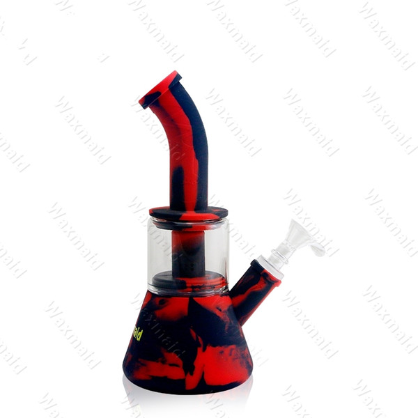 Glass Bong FDA Silicone Water Pipe With 14mm Male joint Dab Rig 6 colors for choose For Dry Herb DHL Free Shipping