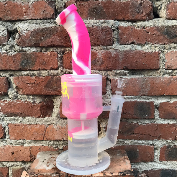 Glass Bong Silicone Oil Rig High End 2 Layers Percs glass bong With 14mm Joint Bowl and Adapter Factory wholesale DHL Free Shipping