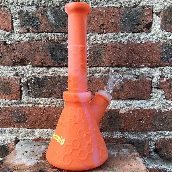 Bong Silicone Beaker Bong 9 inches dab rigs 6 colors With 14mm Joint Adapter And Bowl Factory Price DHL Free Shipping