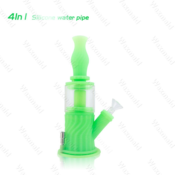 Dab Rig Glass Water Bong Glow in the dark New 4 in 1 Glass Water Pipe Silicone Bong Small Oil Rig for Wax