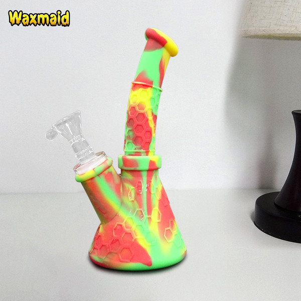 Glass Bong FDA Silicone Oil Rig Waxmaid Beaker Bongs With 14mm Joint Adapter And Bowl Factory Outlet Free Shipping