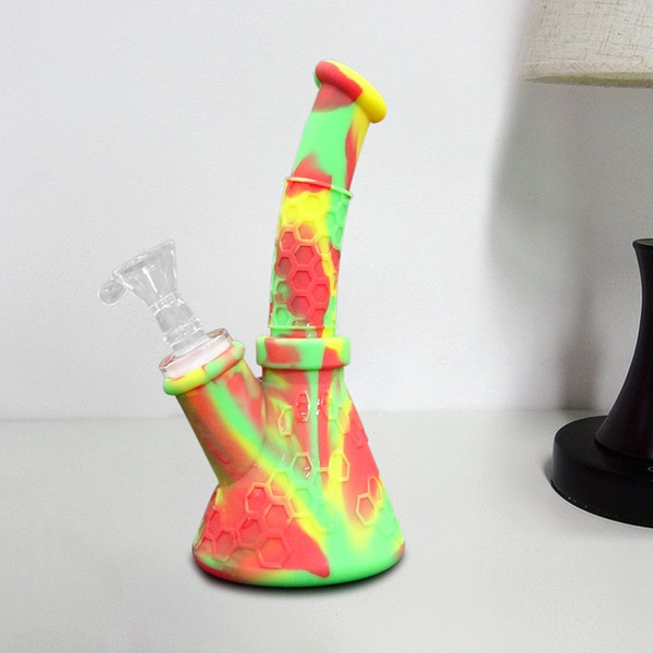 Glass Bong Oil Rig Platinum Cured Silicone Dab rig Waxmaid Hobee Hookah Bongs For Wax Come With 14mm Joint Adapter Free Shipping