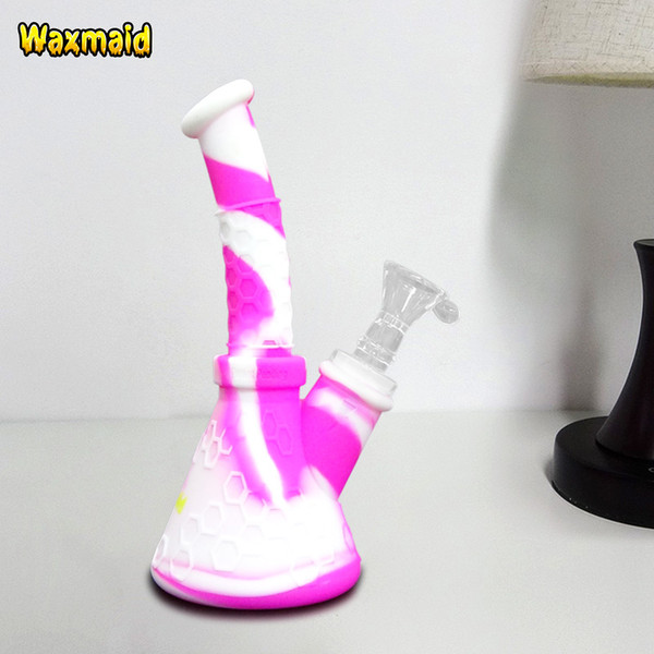 Bong Platinum Cured Silicone Water Pipe Waxmaid Hobee Hookah Beaker Bongs For Wax Come With 14mm Joint Adapter Free Shipping