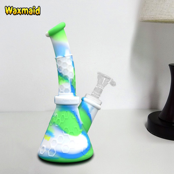 Glass Bong Water Pipe FDA Silicone Dab Rig Waxmaid Hobee Hookah Bongs For Wax Come With 14mm Joint Adapter And Bowl Free Shipping