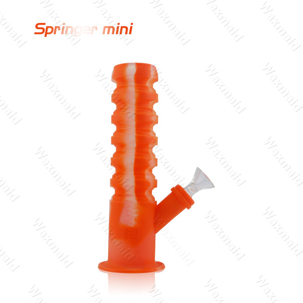 Glass Bong Silicone Water Pipe Waxmaid 8.4 inch Retractable Smoking Water Pipe Springer mini for Dry Herb Factory Price DHL Free Shipping