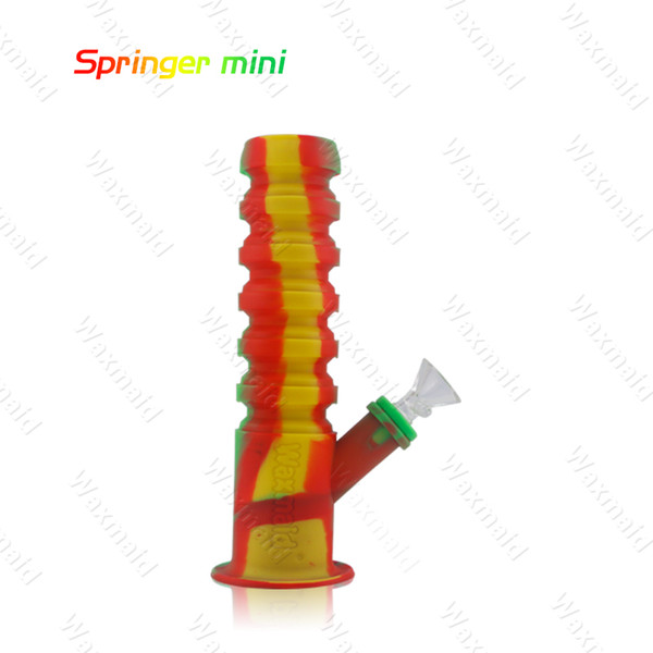 Glass Bong Silicone Water Pipe Waxmaid 8.4 inch Retractable Smoking Water Pipe Springer mini 6 colors Factory Price DHL Free Shipping