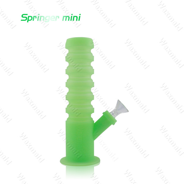 Glass Bong Silicone Water Pipe Waxmaid 8.4 inch Retractable Portable Smoking Water Pipe for Dry Herb Factory Price DHL Free Shipping