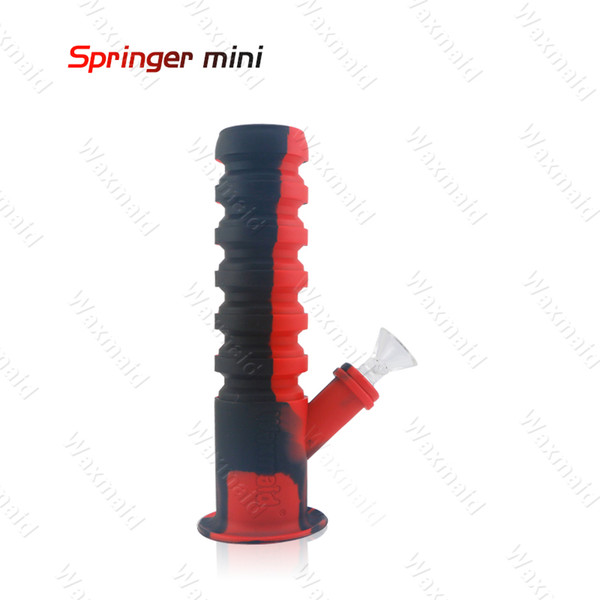 Glass Bong Silicone Water Pipe Waxmaid Retractable Smoking Water Pipe Springer mini 6 colors Factory Price DHL Free Shipping