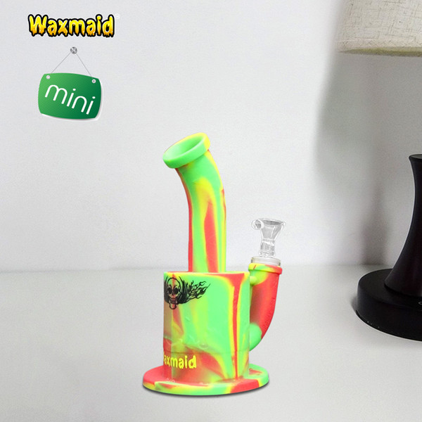 Bong Silicone Water Pipe 7 Inches Dab Rig 14mm joint male adapter Waxmaid Factory Outlet DHL Free Shipping