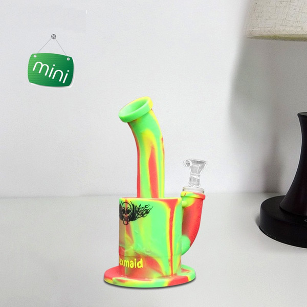 Glass Bong Silicone Dab Rig 7 Inches Silicone Bongs 14mm joint male adapter and bowl Factory Outlet DHL Free Shipping