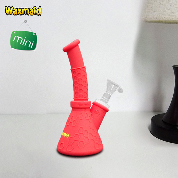 Mini Beaker Bong Silicone Water Pipes Waxmaid New Original 6.6 inches Hookah Bongs With 14mm Joint Adapter and Bowl Free Shipping