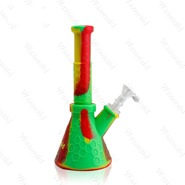 Bong Platinum Cured Silicone Beaker Bong Waxmaid New Original 9 inches Water Pipe For Wax Come With 14mm Joint Adapter Free Shipping