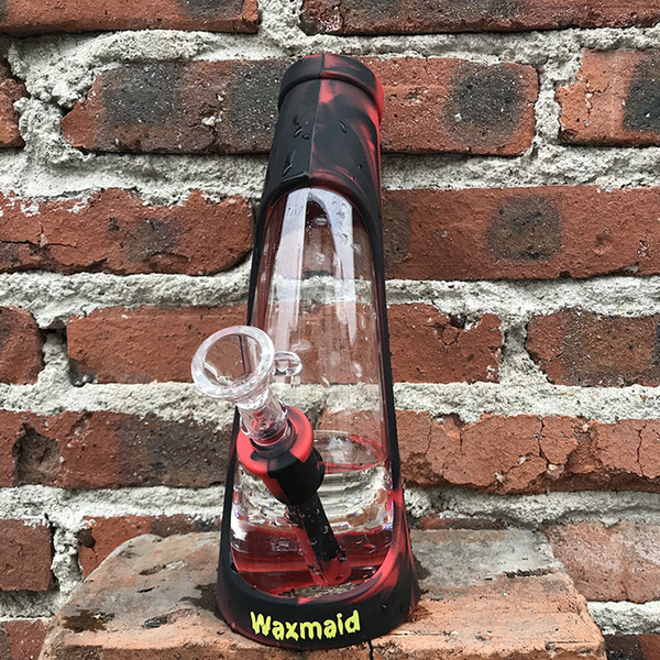 Bong Silicone Glass Bong Waxmaid New Beaker Bongs Horn 6 colors For Choose With Bowl Factory Outlet DHL Free Shipping