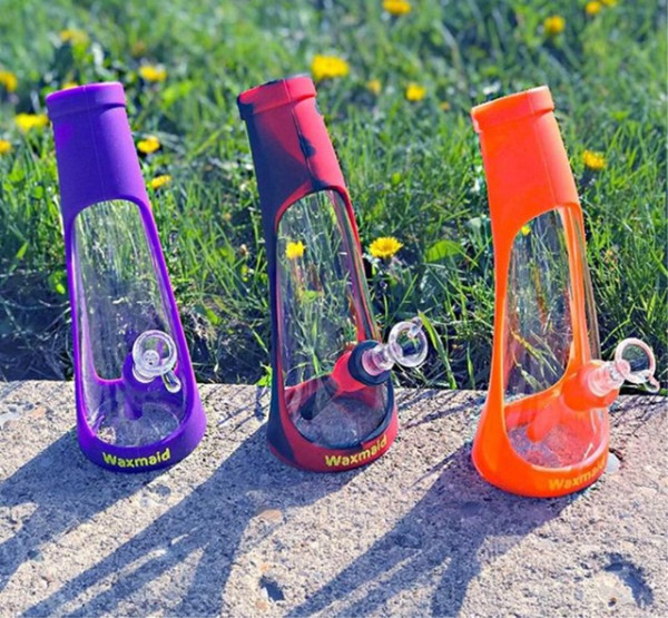 Glass Bong Silicone Smoking Pipes Waxmaid New Water Pipes 6 colors For Choose With Bowl Factory Outlet DHL Free Shipping