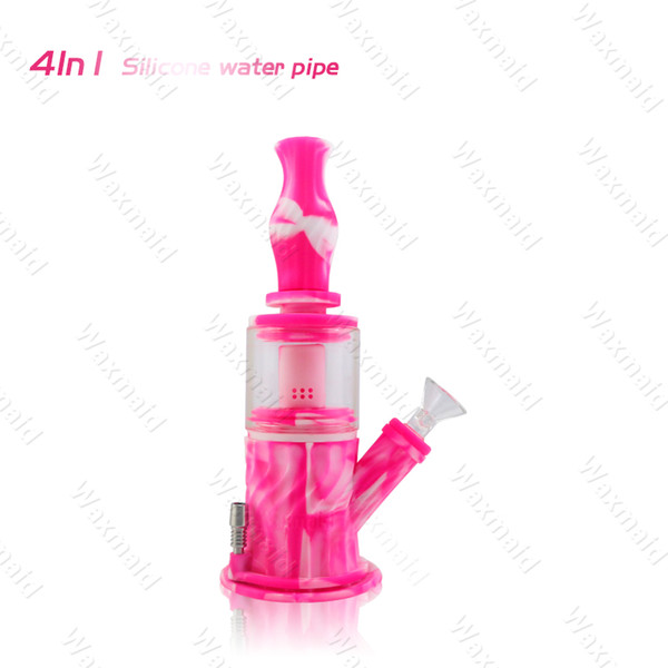 Glass Bong Silicone Bong New Patented 4 in 1 Glass Water Bong Smoking Tobacco Wax Dry Herb Pipe