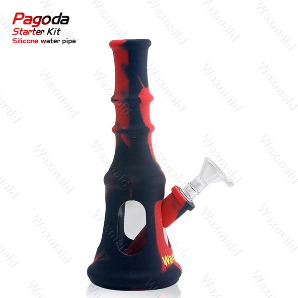 Bong FDA Silicone Glass Water Bongs Waxmaid Pagoda Factory Outlet Price Oil Rig With 14 mm Male Joint Bowl DHL Free Shipping